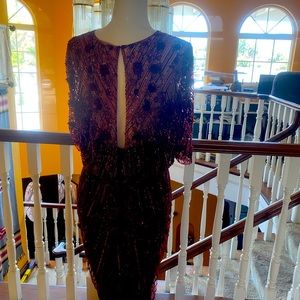 Burgundy Monique Lhuillier Collection Beaded Gown Size 12